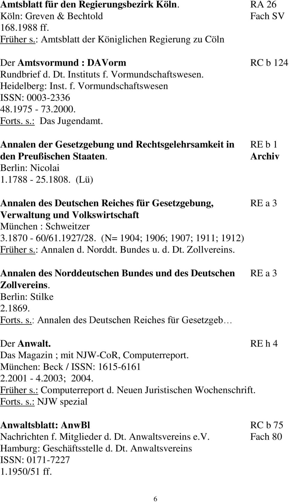 Annalen der Gesetzgebung und Rechtsgelehrsamkeit in RE b 1 den Preußischen Staaten. Archiv Berlin: Nicolai 1.1788-25.1808.