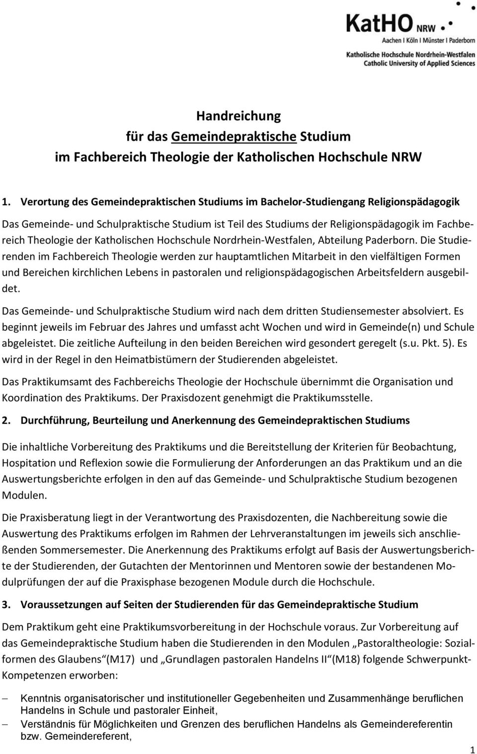 der Katholischen Hochschule Nordrhein-Westfalen, Abteilung Paderborn.