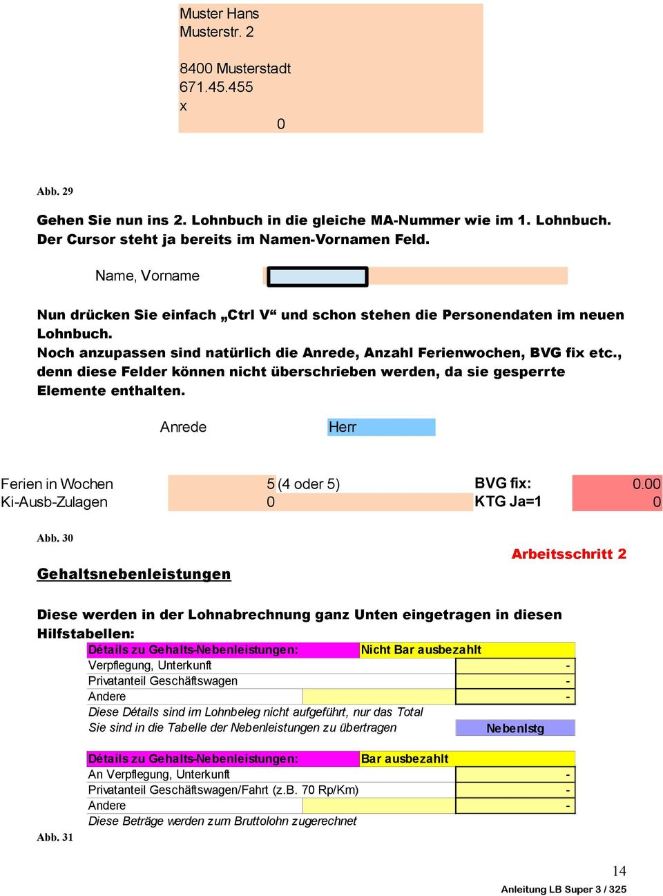 , denn diese Felder können nicht überschrieben werden, da sie gesperrte Elemente enthalten. Anrede Herr Ferien in Wochen 5 (4 oder 5) BVG fix: Ki-Ausb-Zulagen 0 KTG Ja=1 0 Abb.