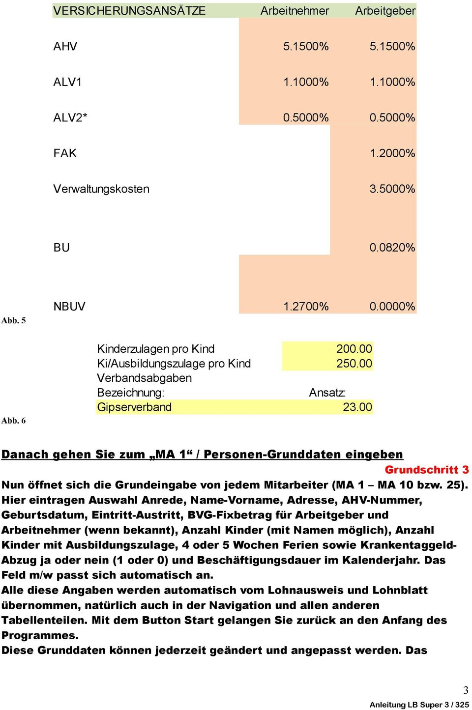 00 Danach gehen Sie zum MA 1 / Personen-Grunddaten eingeben Grundschritt 3 Nun öffnet sich die Grundeingabe von jedem Mitarbeiter (MA 1 MA 10 bzw. 25).