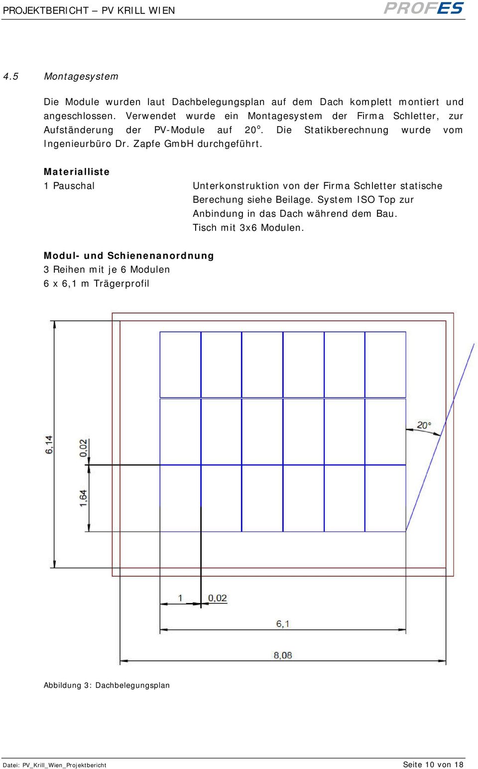 Zapfe GmbH durchgeführt. Materialliste 1 Pauschal Unterkonstruktion von der Firma Schletter statische Berechung siehe Beilage.
