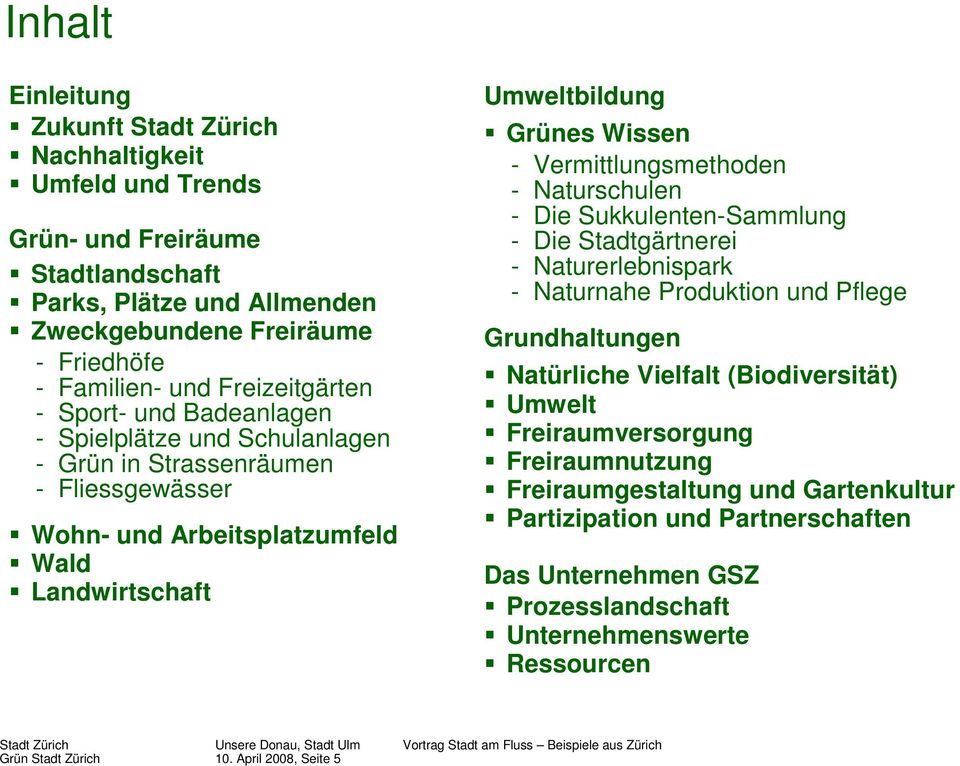 - Vermittlungsmethoden - Naturschulen - Die Sukkulenten-Sammlung - Die Stadtgärtnerei - Naturerlebnispark - Naturnahe Produktion und Pflege Grundhaltungen Natürliche Vielfalt