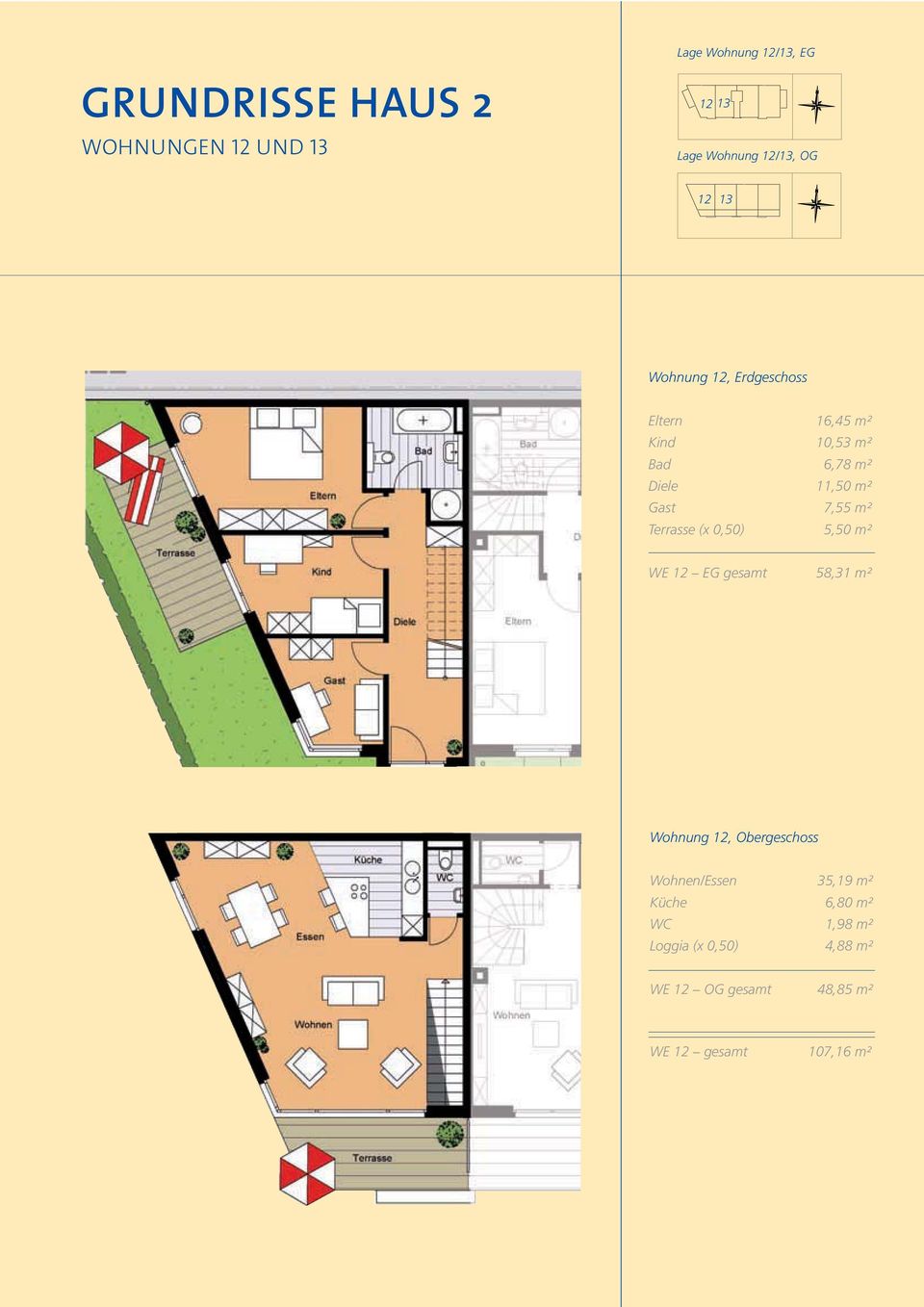 0,50) 5,50 m² WE 12 EG gesamt 58,31 m² Wohnung 12, Obergeschoss Wohnen/Essen 35,19 m²