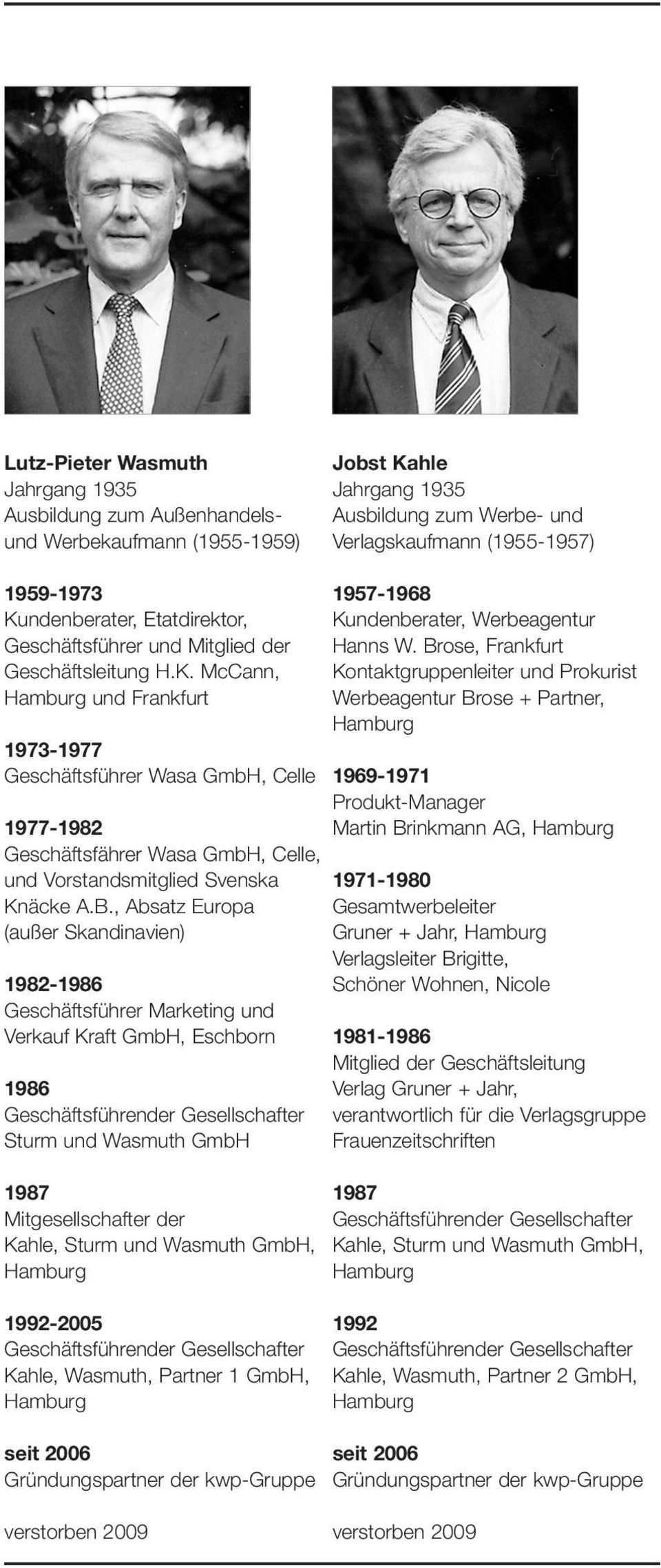 McCann, Hamburg und Frankfurt 1973-1977 Geschäftsführer Wasa GmbH, Celle 1977-1982 Geschäftsfährer Wasa GmbH, Celle, und Vorstandsmitglied Svenska Knäcke A.B.