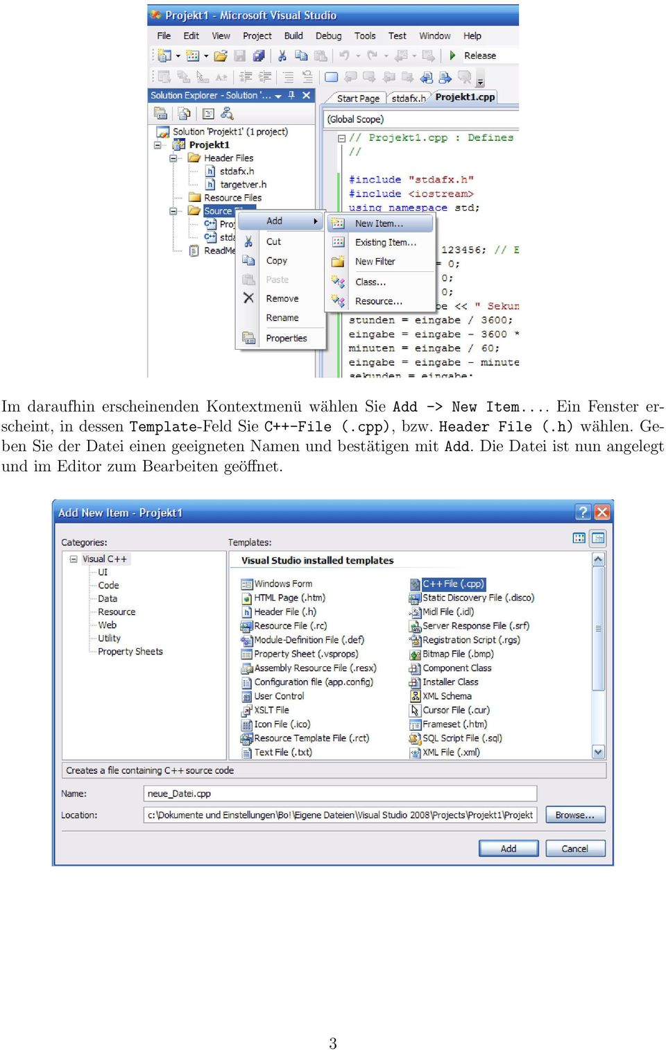 Header File (.h) wählen.