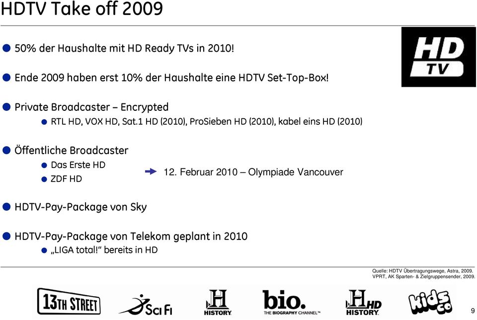 1 HD (2010), ProSieben HD (2010), kabel eins HD (2010) Öffentliche Broadcaster Das Erste HD ZDF HD 12.