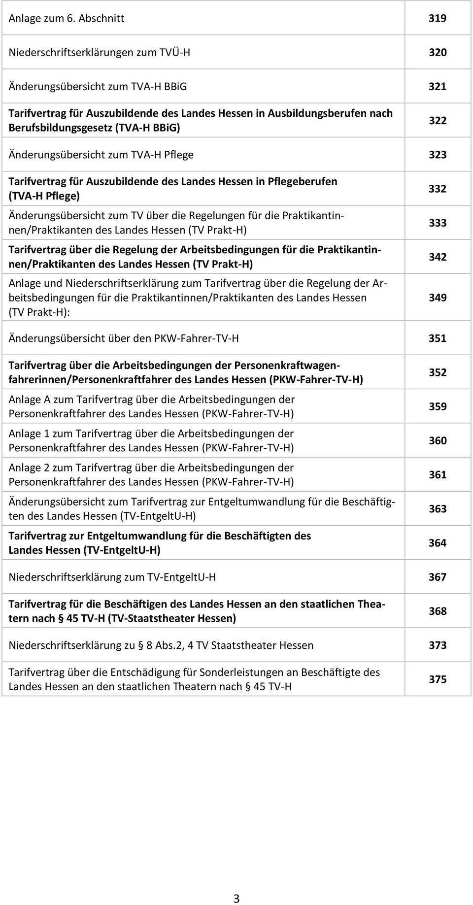 BBiG) 322 Änderungsübersicht zum TVA-H Pflege 323 Tarifvertrag für Auszubildende des Landes Hessen in Pflegeberufen (TVA-H Pflege) Änderungsübersicht zum TV über die Regelungen für die