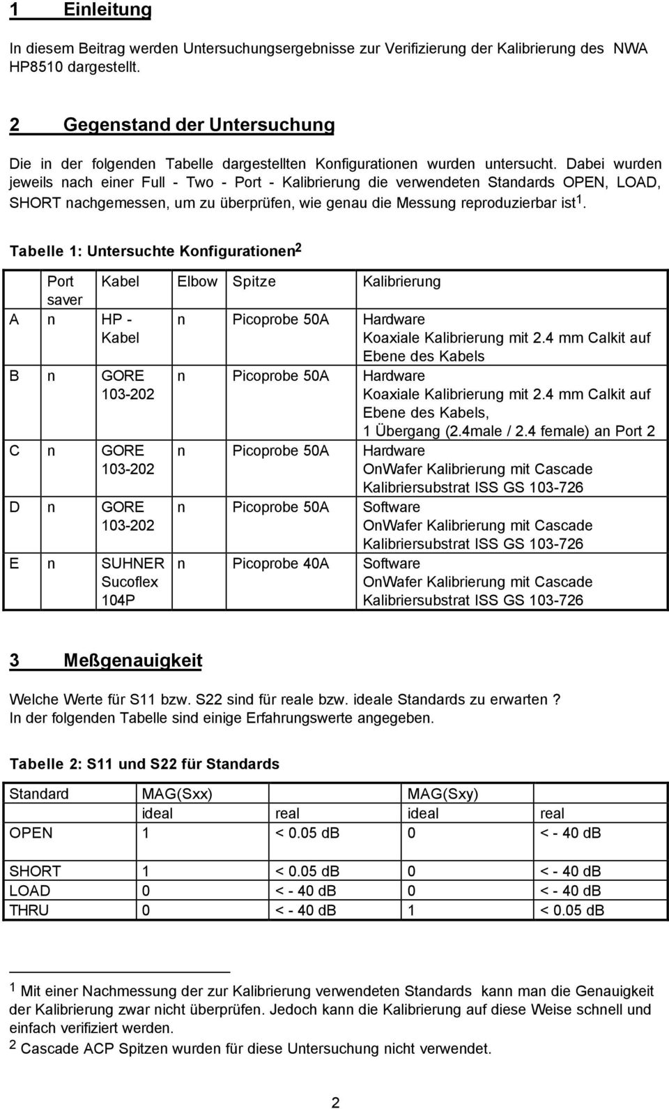 Dabei wurden jeweils nach einer Full - Two - Port - Kalibrierung die verwendeten Standards OPEN, LOAD, SHORT nachgemessen, um zu überprüfen, wie genau die Messung reproduzierbar ist 1.