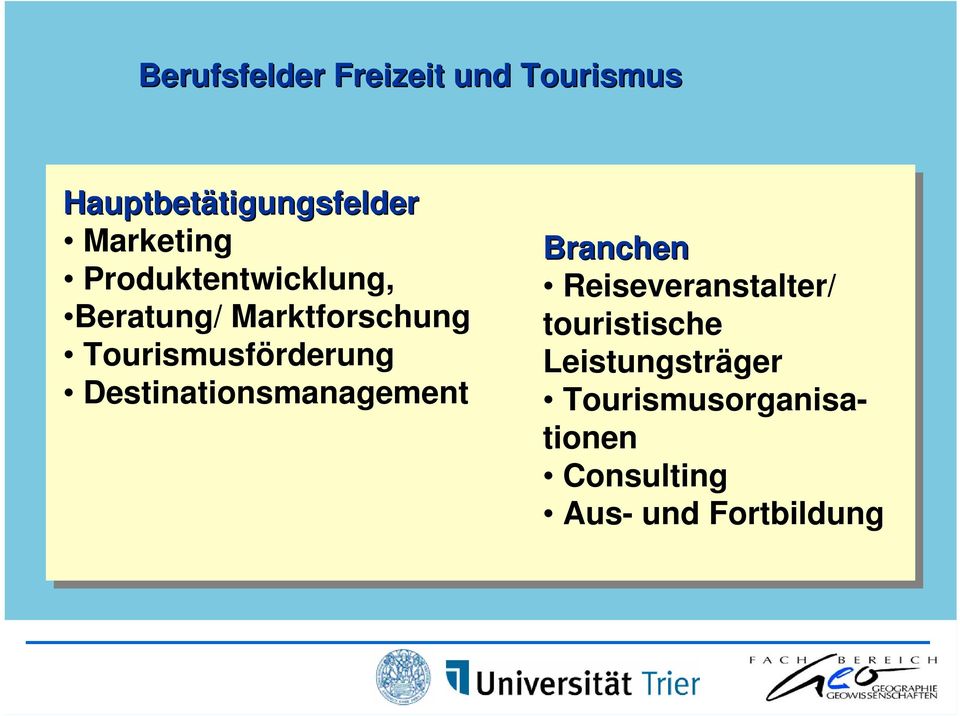 Tourismusförderung Destinationsmanagement Branchen Reiseveranstalter/