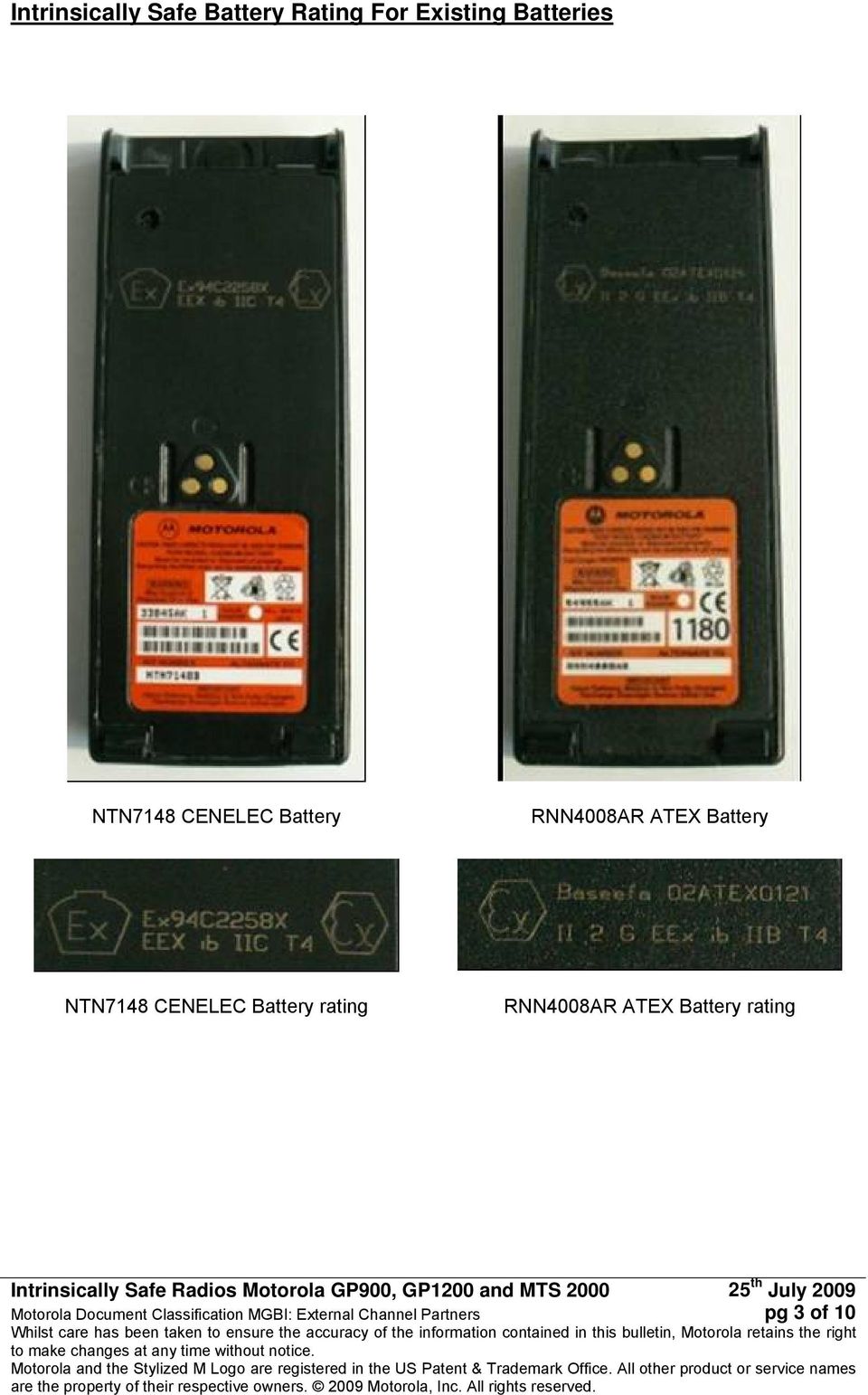 RNN4008AR ATEX Battery NTN7148 CENELEC