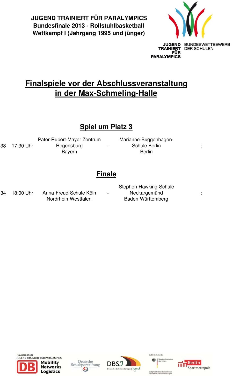 Regensburg - Schule : Finale 34 18:00 Uhr