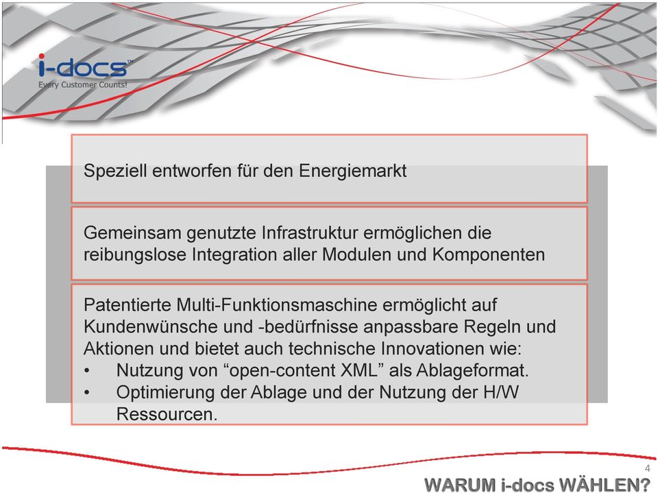 und -bedürfnisse anpassbare Regeln und Aktionen und bietet auch technische Innovationen wie: Nutzung von