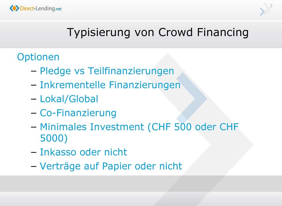 Lokal/Global Co-Finanzierung Minimales Investment (CHF