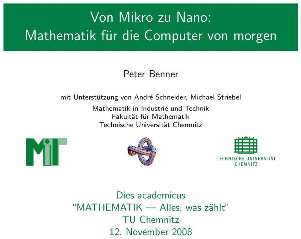 Technik Fakultät für Mathematik Technische Universität Chemnitz