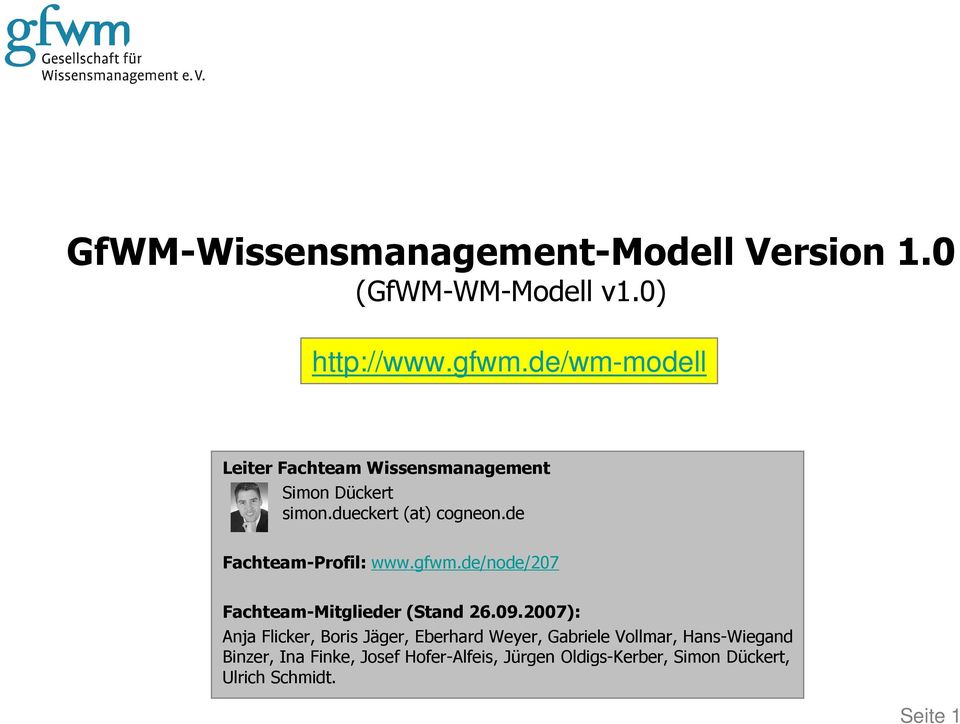 de Fachteam-Profil: www.gfwm.de/node/207 Fachteam-Mitglieder (Stand 26.09.