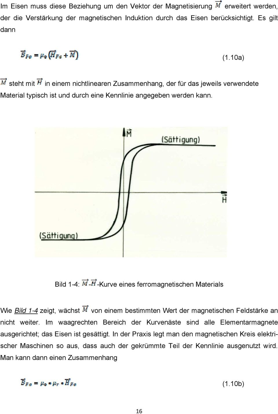 Bild 1-4: - -Kurve eines ferromagnetischen Materials Wie Bild 1-4 zeigt, wächst von einem bestimmten Wert der magnetischen Feldstärke an nicht weiter.