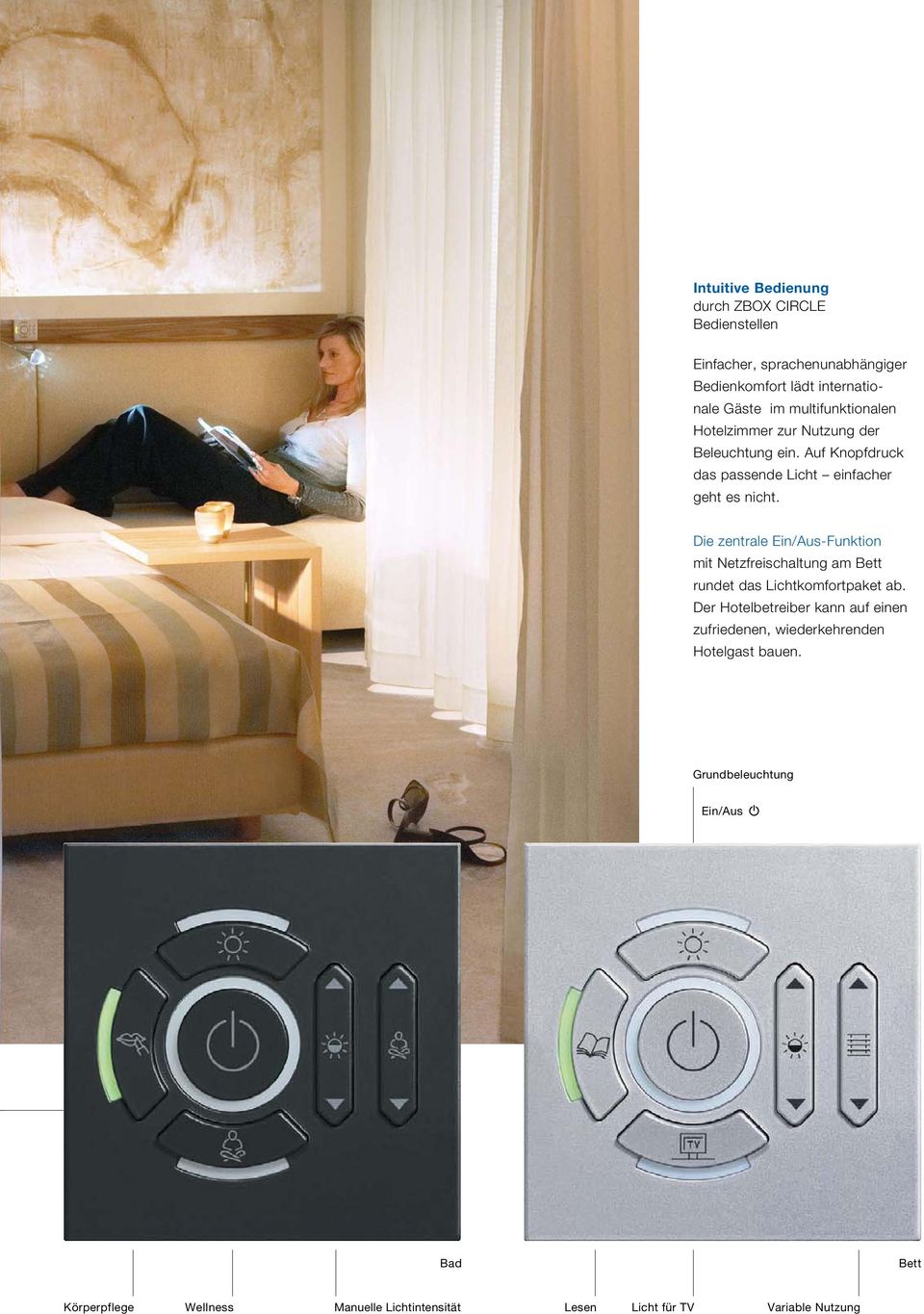 Die zentrale Ein/Aus-Funktion mit Netzfreischaltung am Bett rundet das Lichtkomfortpaket ab.