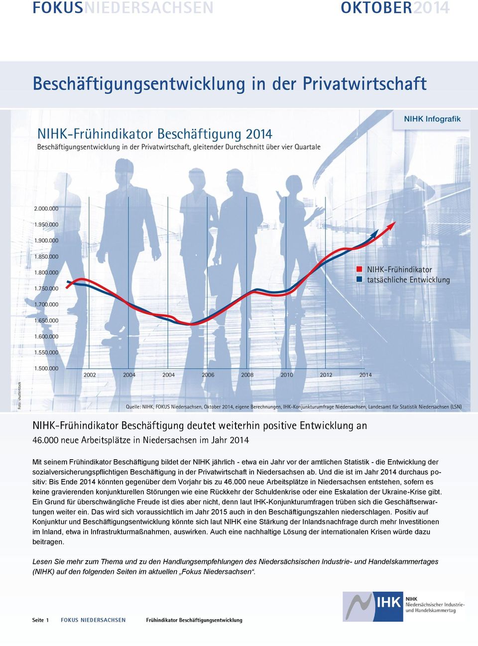 sozialversicherungspflichtigen Beschäftigung in der Privatwirtschaft in Niedersachsen ab. Und die ist im Jahr 2014 durchaus positiv: Bis Ende 2014 könnten gegenüber dem Vorjahr bis zu 46.