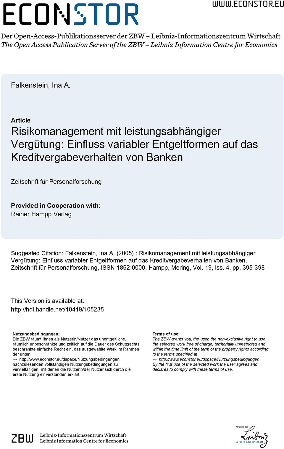 Rainer Hampp Verlag Suggested Citation: Falkenstein, Ina A.
