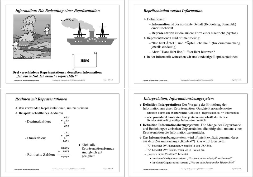 Wer liebt hier wen?! In der Informatik wünschen wir uns eindeutige Repräsentationen. Drei verschiedene Repräsentationen derselben Information: Ich bin in Not. Ich brauche sofort Hilfe!