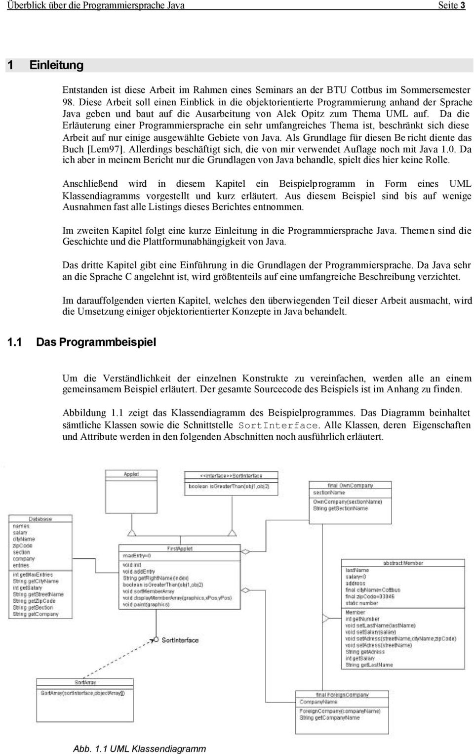 Da die Erläuterung einer Programmiersprache ein sehr umfangreiches Thema ist, beschränkt sich diese Arbeit auf nur einige ausgewählte Gebiete von Java.