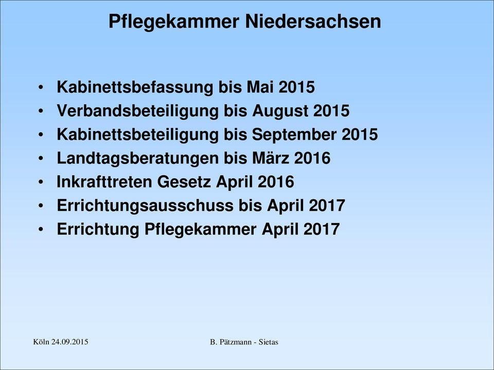 September 2015 Landtagsberatungen bis März 2016 Inkrafttreten