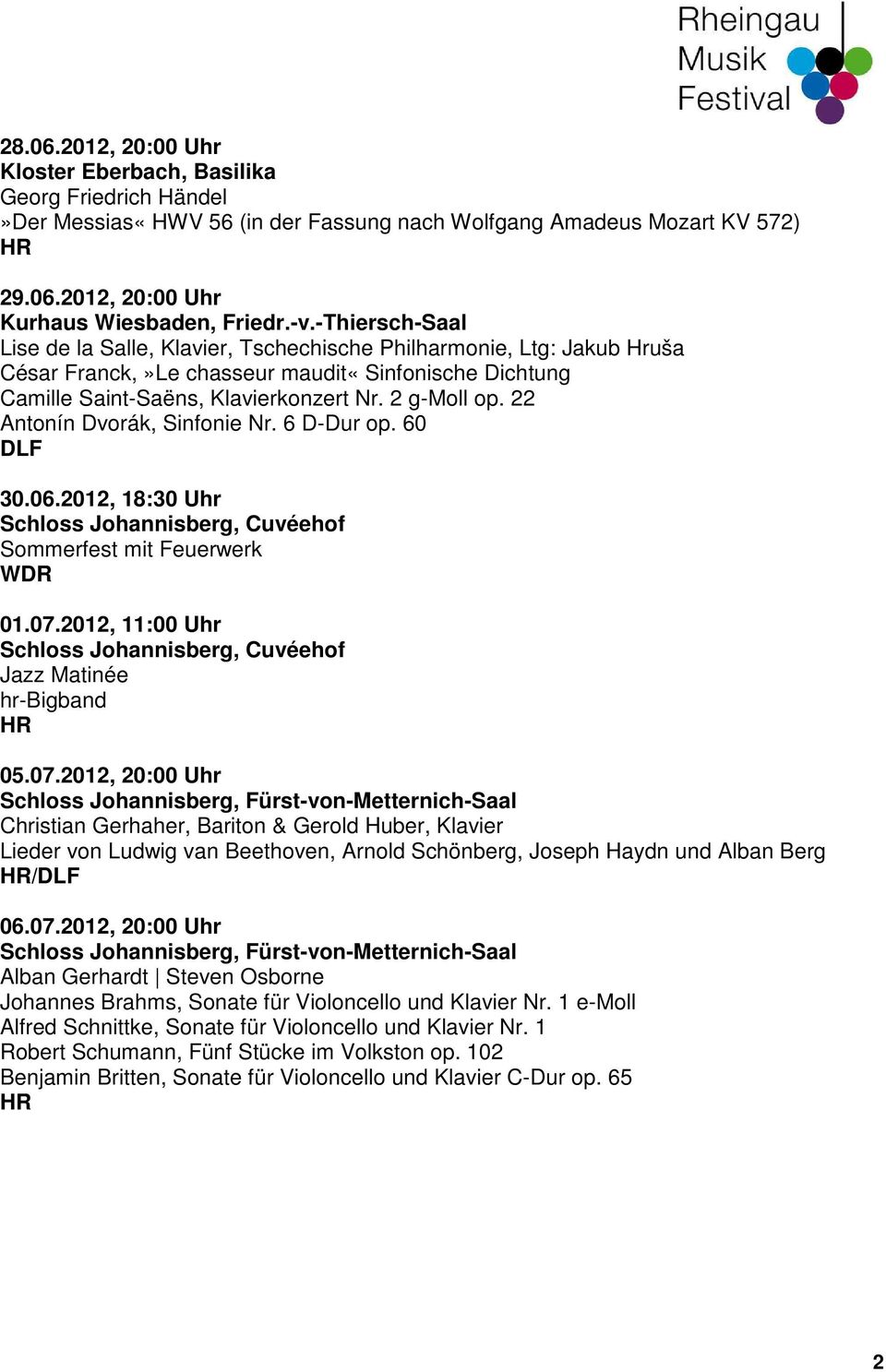 2012, 11:00 Uhr Schloss Johannisberg, Cuvéehof Jazz Matinée hr-bigband 05.07.