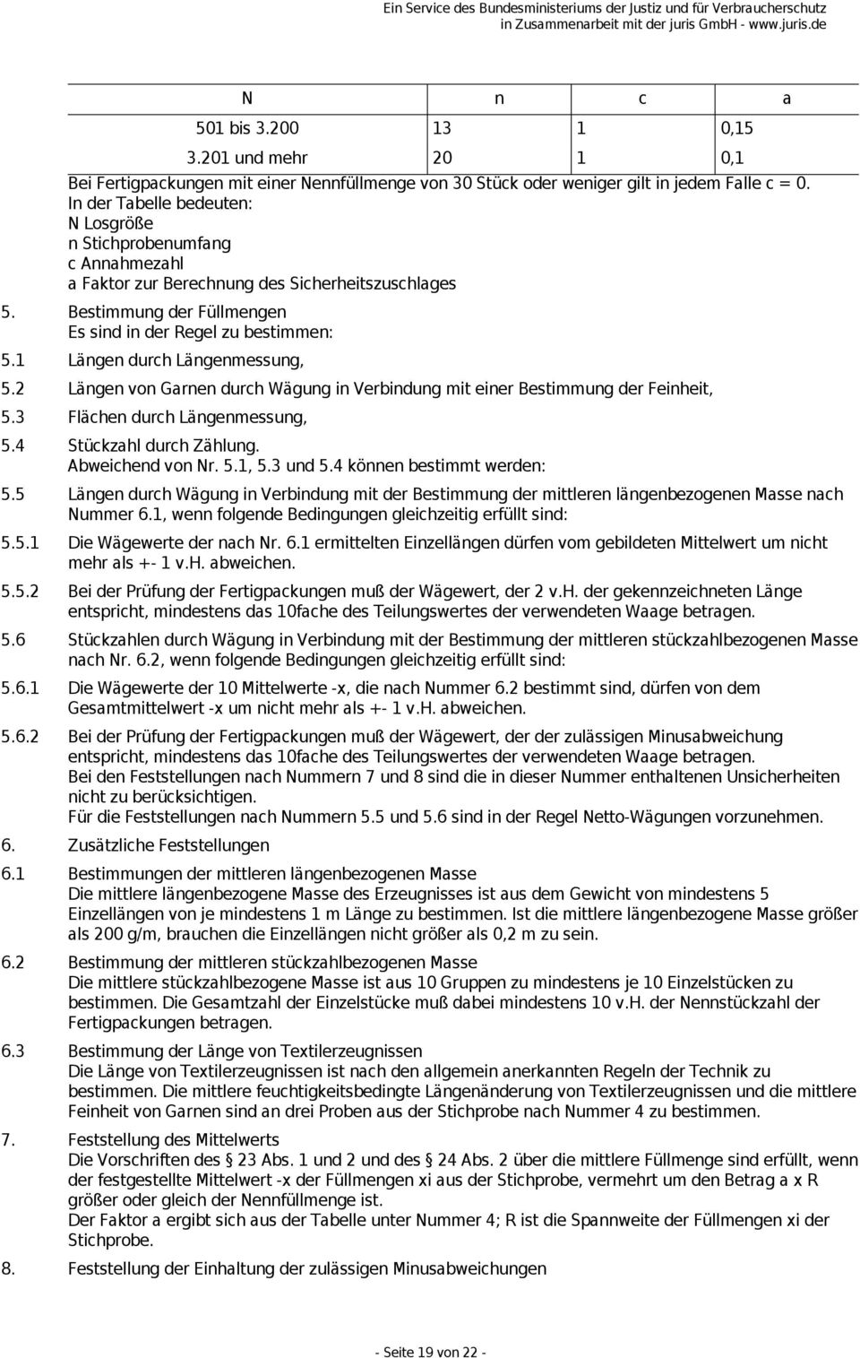 1 Längen durch Längenmessung, 5.2 Längen von Garnen durch Wägung in Verbindung mit einer Bestimmung der Feinheit, 5.3 Flächen durch Längenmessung, 5.4 Stückzahl durch Zählung. Abweichend von Nr. 5.1, 5.