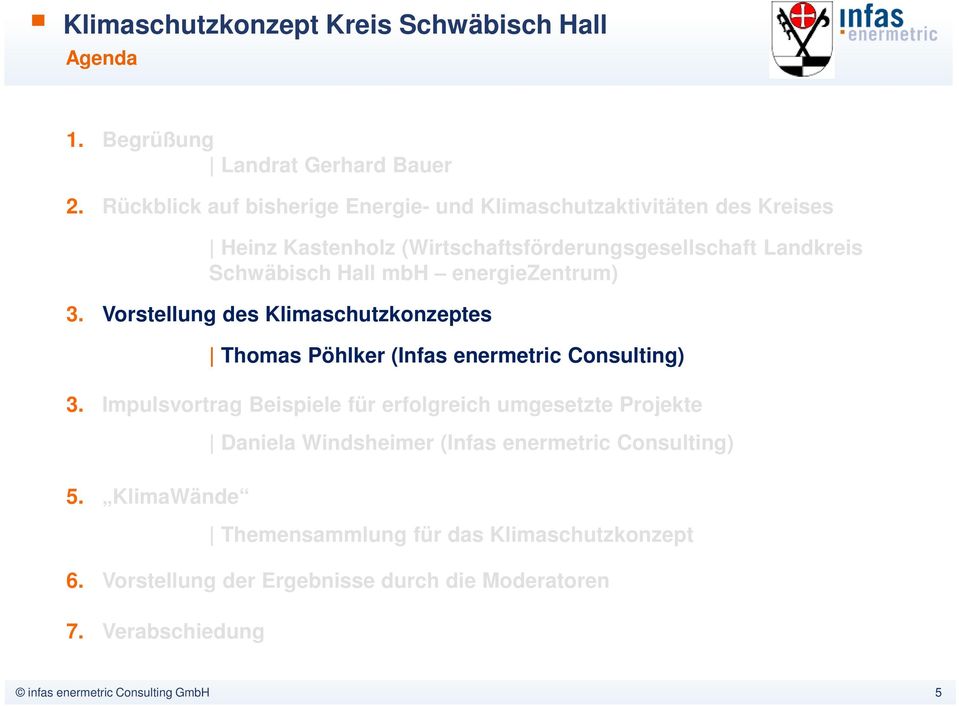 Schwäbisch Hall mbh energiezentrum) 3. Vorstellung des Klimaschutzkonzeptes Thomas Pöhlker (Infas enermetric Consulting) 3.