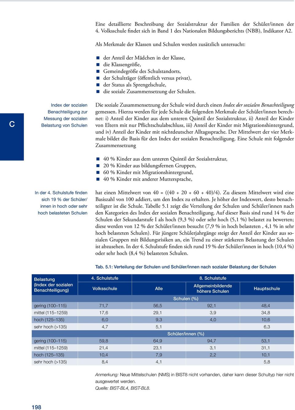 Volksschule findet sich in Band 1 des Nationalen Bildungsberichts (NBB), Indikator A2.