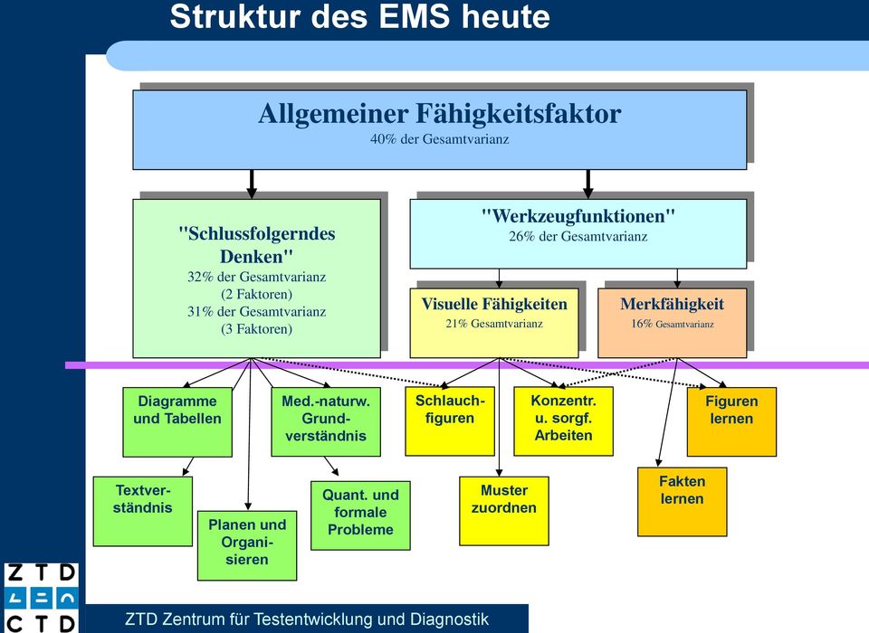 Gesamtvarianz Merkfähigkeit 16% Gesamtvarianz Diagramme und Tabellen Med.-naturw. Grundverständnis Schlauchfiguren Konzentr.