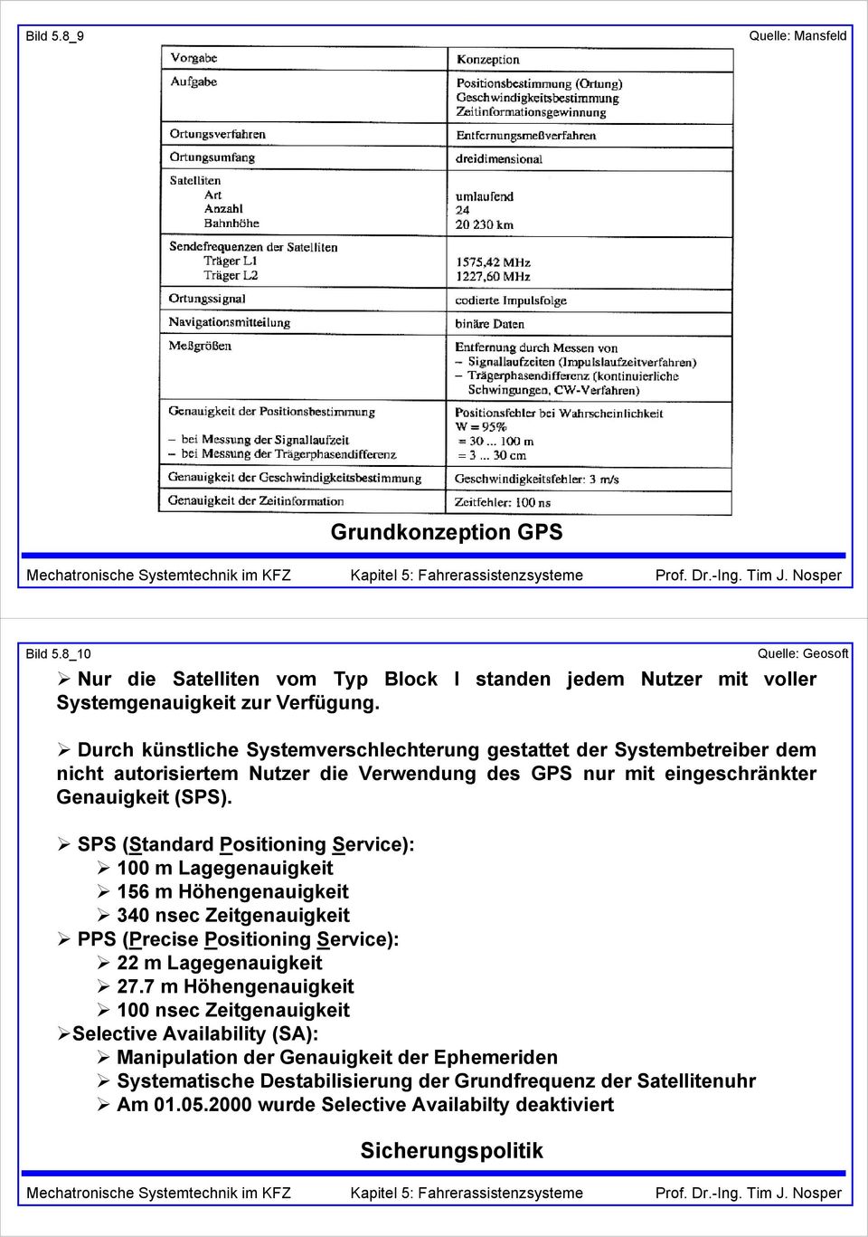 SPS (Standard Positioning Service): 100 m Lagegenauigkeit 156 m Höhengenauigkeit 340 nsec Zeitgenauigkeit PPS (Precise Positioning Service): 22 m Lagegenauigkeit 27.