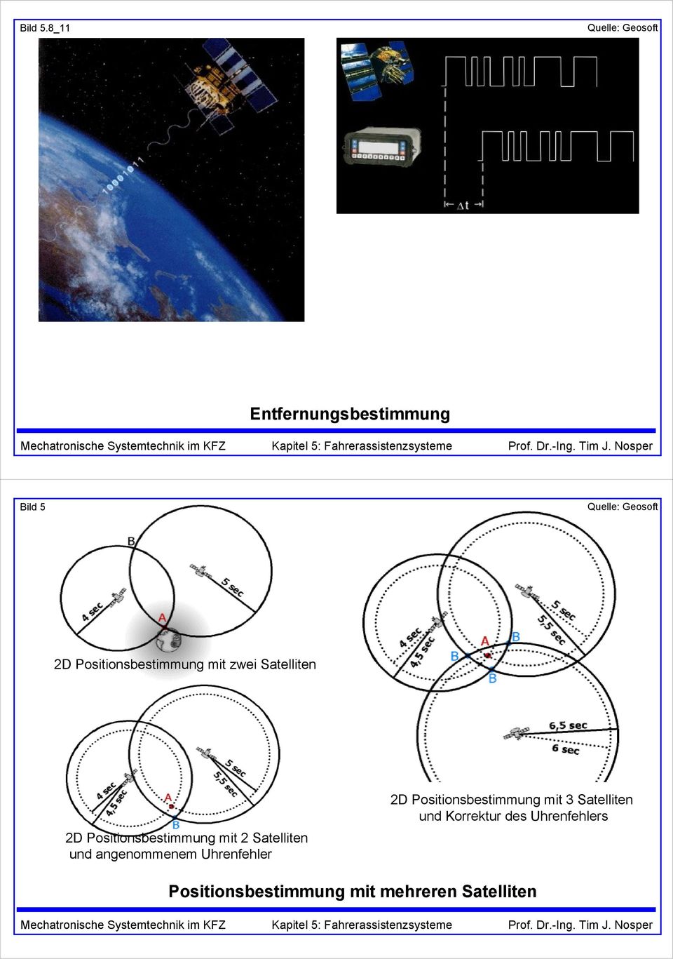 Positionsbestimmung mit 2 Satelliten und angenommenem Uhrenfehler