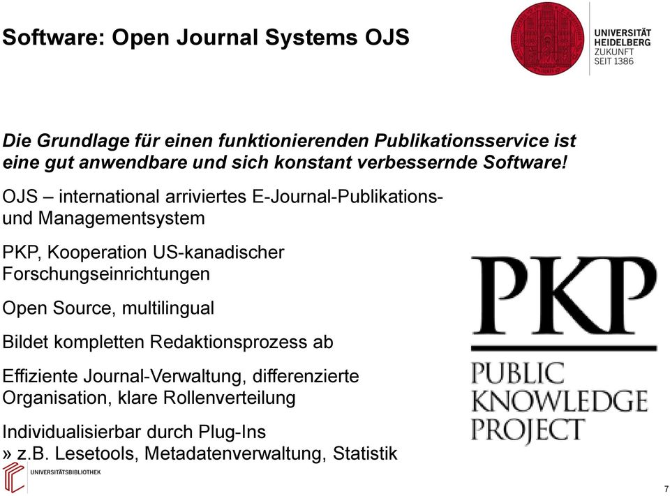OJS international arriviertes E-Journal-Publikationsund Managementsystem PKP, Kooperation US-kanadischer Forschungseinrichtungen