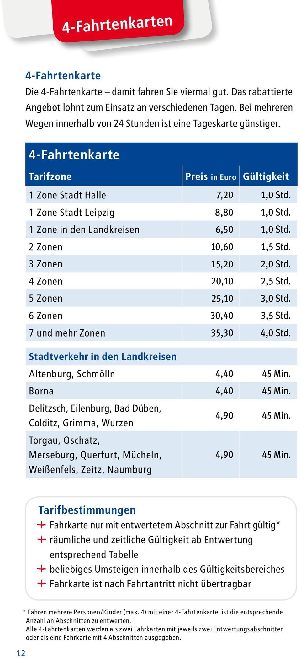 5 Zo 25,10 3,0 Std. 6 Zo 30,40 3,5 Std. 7 ud mhr Zo 35,30 4,0 Std. Stdtvrkhr i d Ldkris Altburg, Schmöll 4,40 45 Mi. Bor 4,40 45 Mi. Dlitzsch, Eilburg, Bd Düb, Colditz, Grimm, Wurz 4,90 45 Mi.