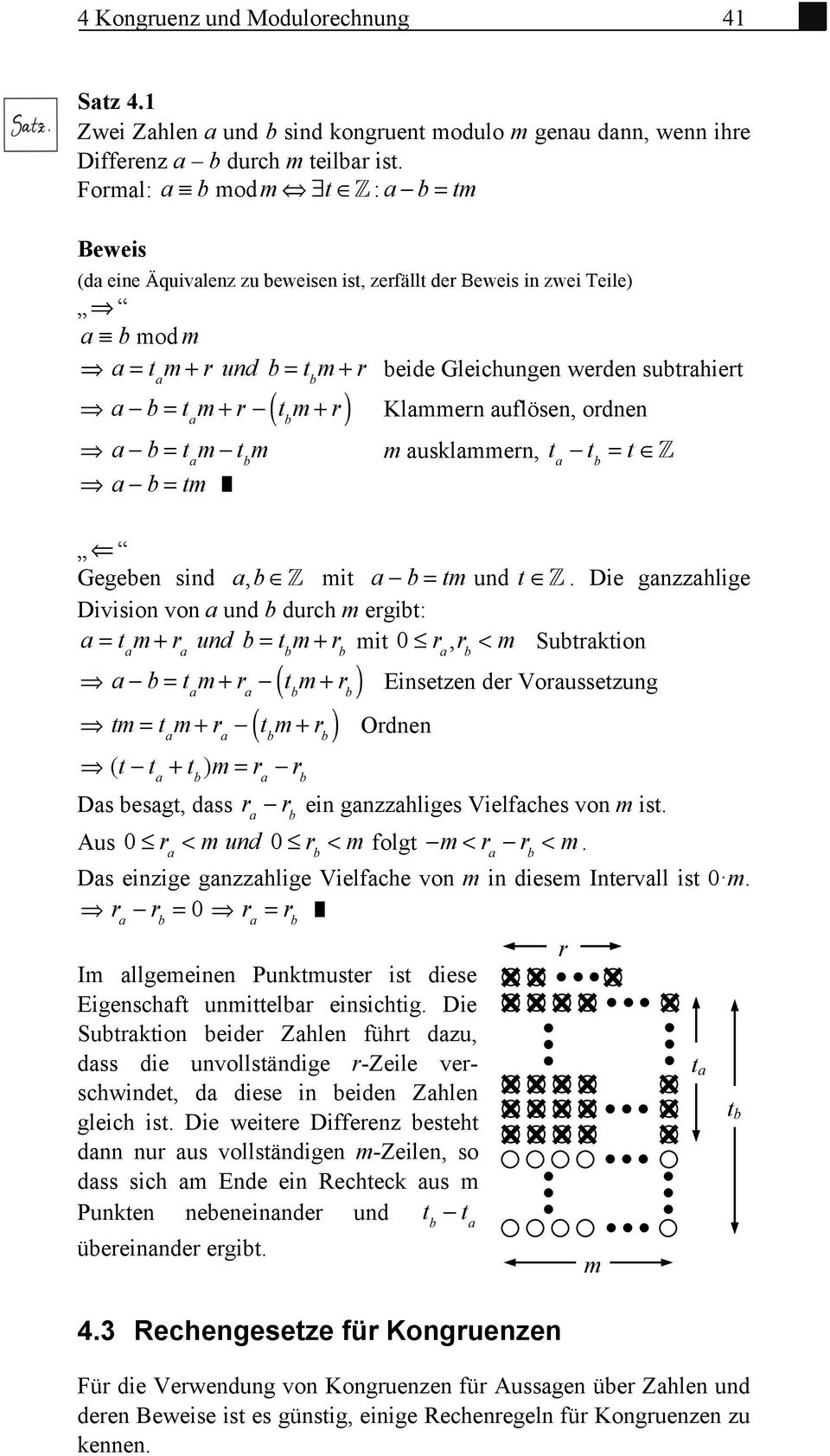 a " b = t a m + r " t b m + r ( ) Klammern auflösen, ordnen! a " b = t a m " t b m m ausklammern, t a! t b = t "!! a " b = tm! Gegeben sind a,b!! mit a! b = tm und t "!