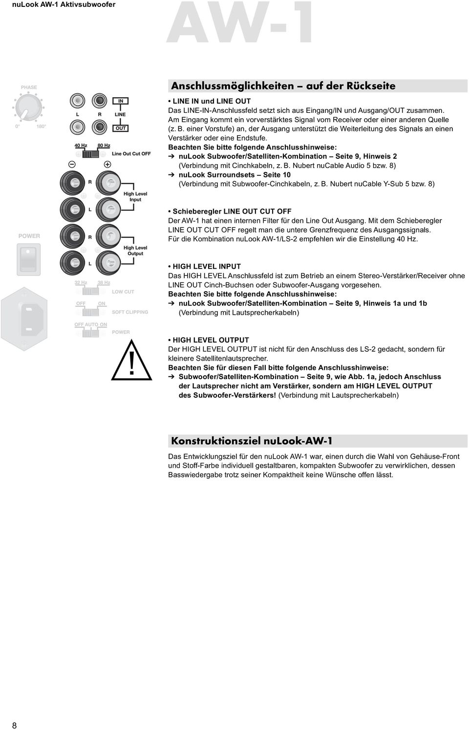 einer Vorstufe) an, der Ausgang unterstützt die Weiterleitung des Signals an einen Verstärker oder eine Endstufe.