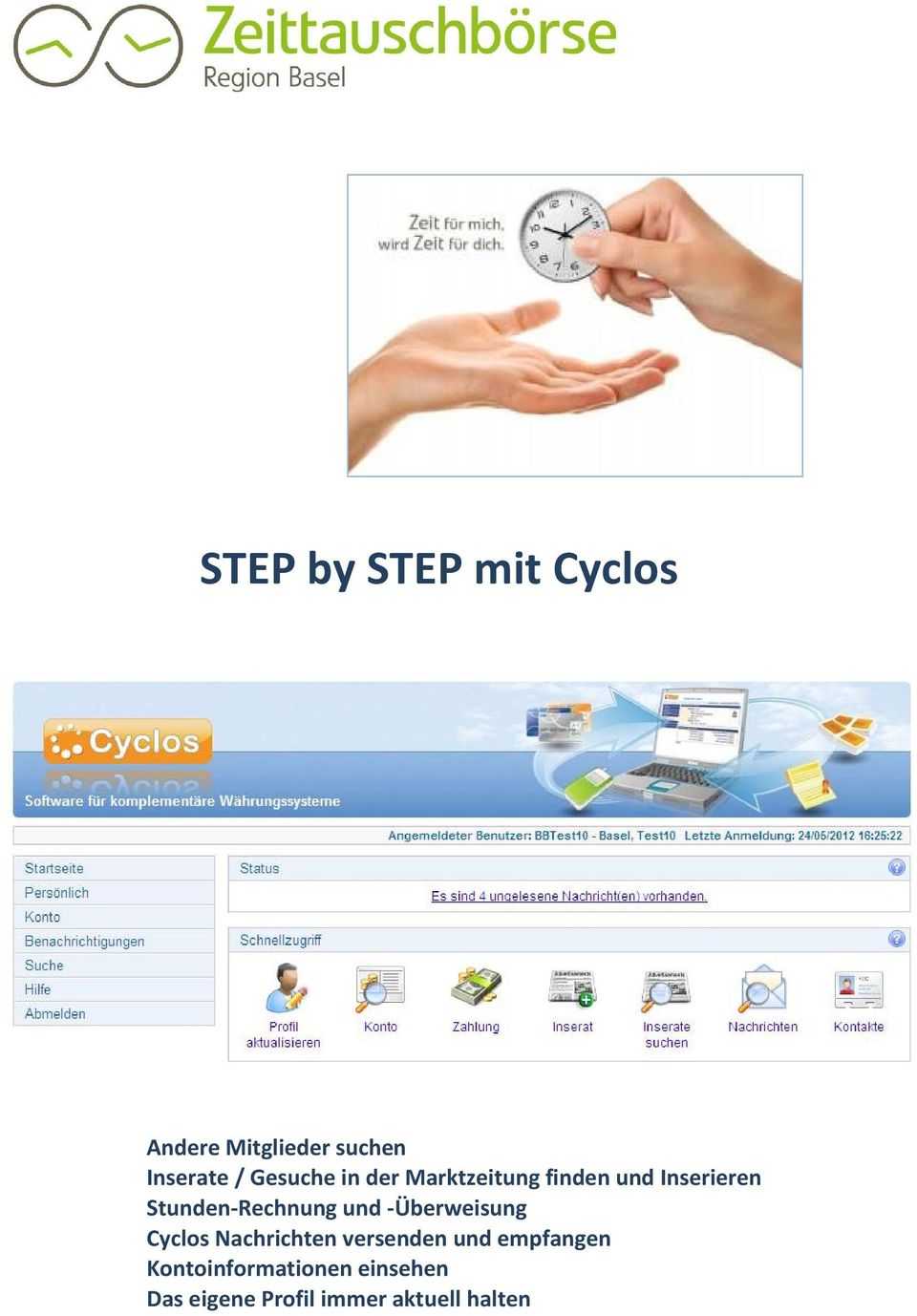 -Überweisung Cyclos Nachrichten versenden und empfangen