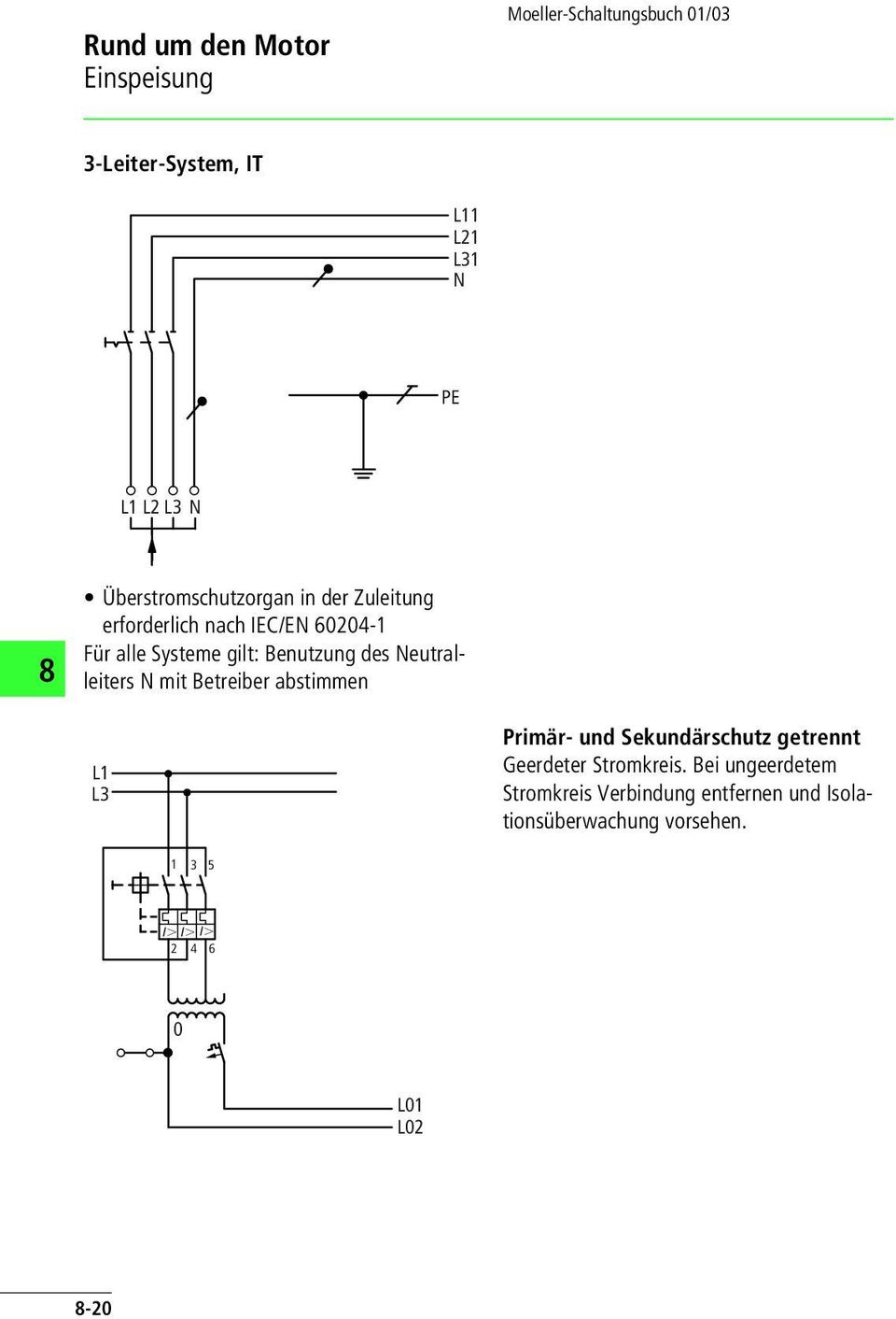 Benutzung des Neutralleiters N mit Betreiber abstimmen L3 Primär- und Sekundärschutz getrennt