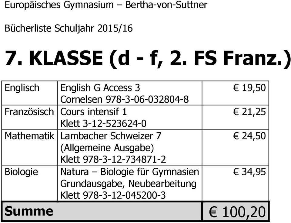 intensif 1 Klett 3-12-523624-0 Mathematik Lambacher Schweizer 7 (Allgemeine