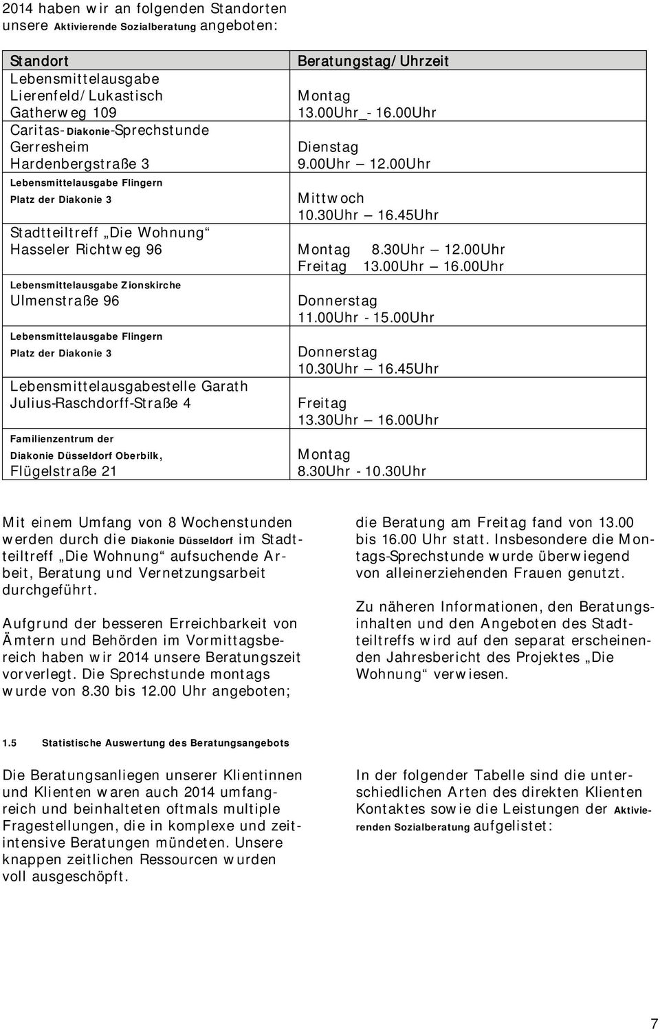 45Uhr Stadtteiltreff Die Wohnung Hasseler Richtweg 96 Montag 8.30Uhr 12.00Uhr Freitag 13.00Uhr 16.