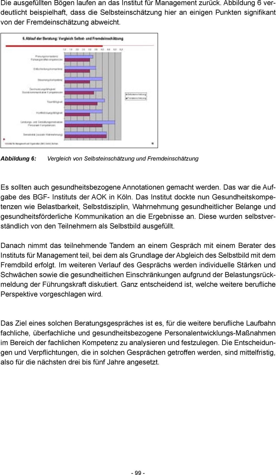 Abbildung 6: Vergleich von Selbsteinschätzung und Fremdeinschätzung Es sollten auch gesundheitsbezogene Annotationen gemacht werden. Das war die Aufgabe des BGF- Instituts der AOK in Köln.