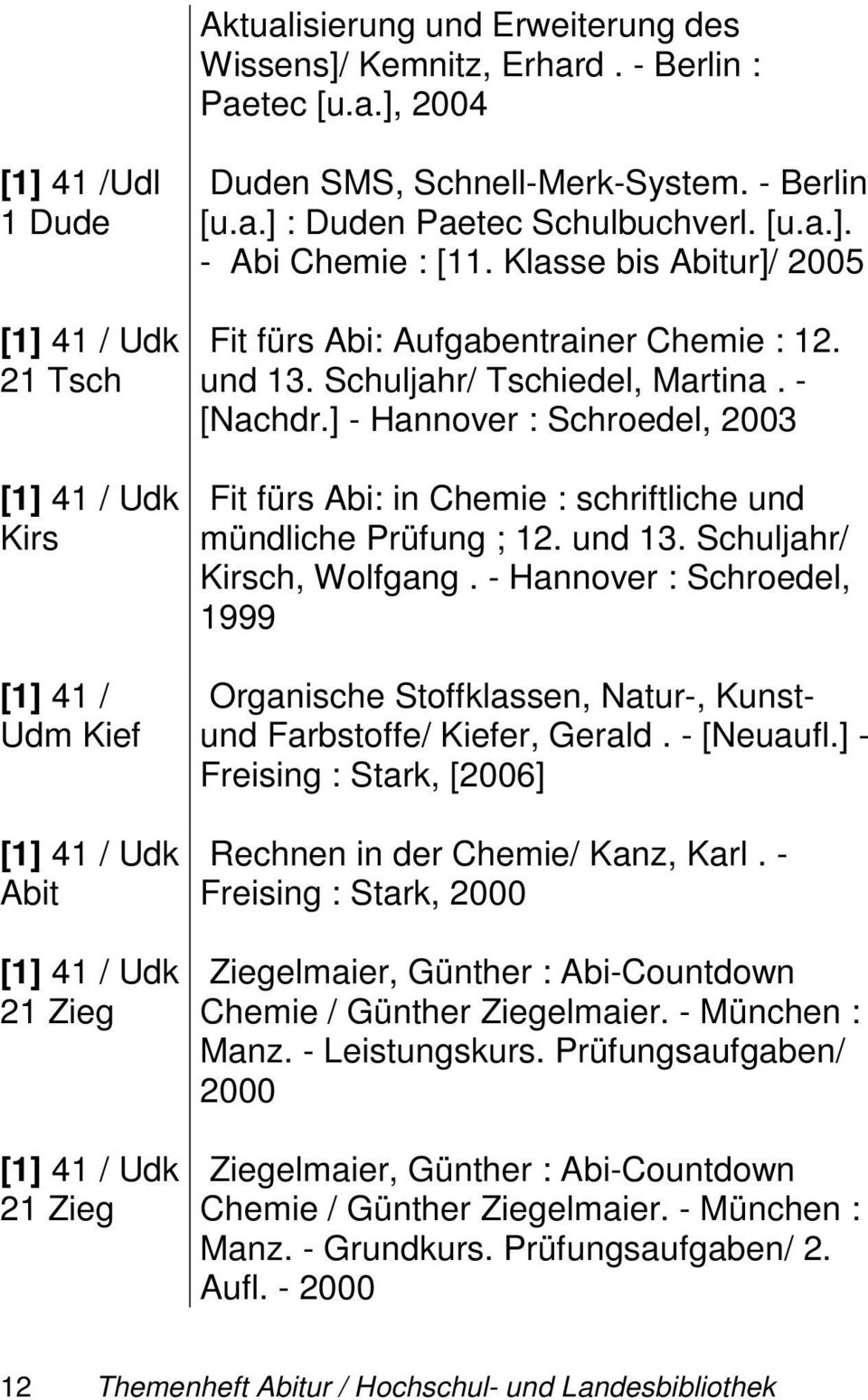 ] - Hannover : Schroedel, 2003 Fit fürs Abi: in Chemie : schriftliche und mündliche Prüfung ; 12. und 13. Schuljahr/ Kirsch, Wolfgang.
