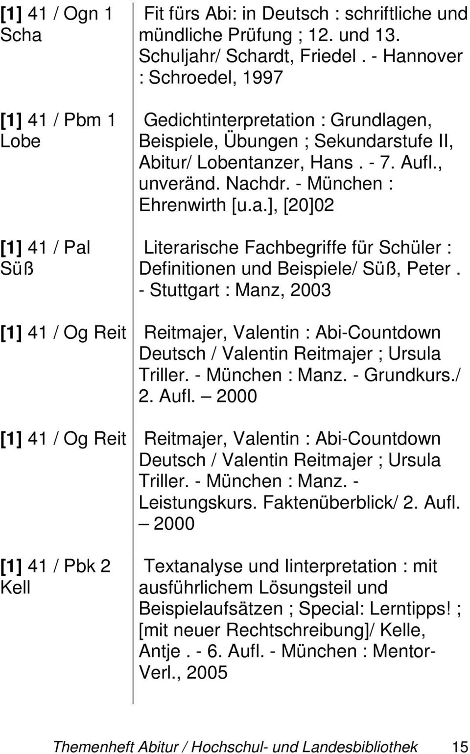 - Stuttgart : Manz, 2003 [1] 41 / Og Reit Reitmajer, Valentin : Abi-Countdown Deutsch / Valentin Reitmajer ; Ursula Triller. - München : Manz. - Grundkurs./ 2. Aufl.