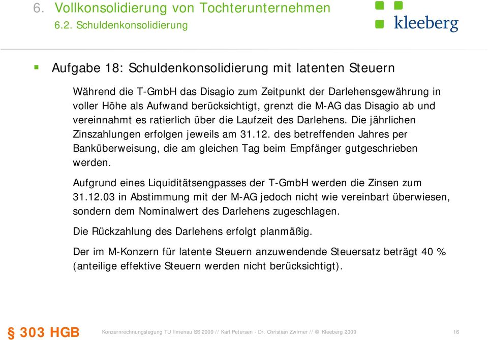 des betreffenden Jahres per Banküberweisung, die am gleichen Tag beim Empfänger gutgeschrieben werden. Aufgrund eines Liquiditätsengpasses der T-GmbH werden die Zinsen zum 31.12.