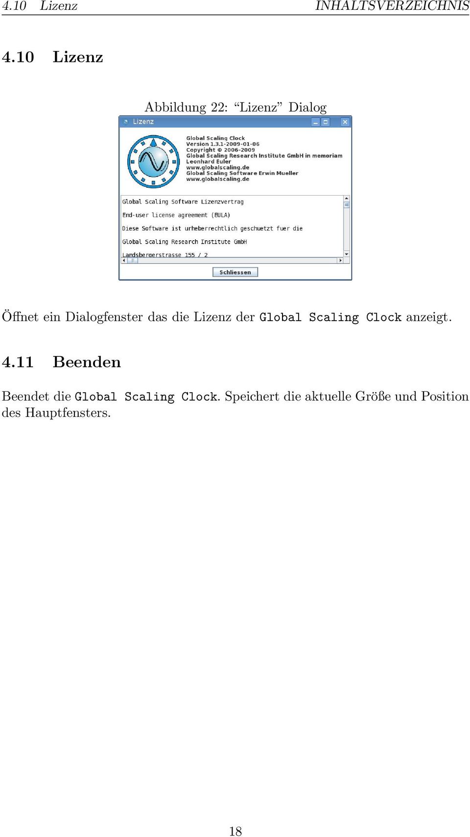 das die Lizenz der Global Scaling Clock anzeigt. 4.