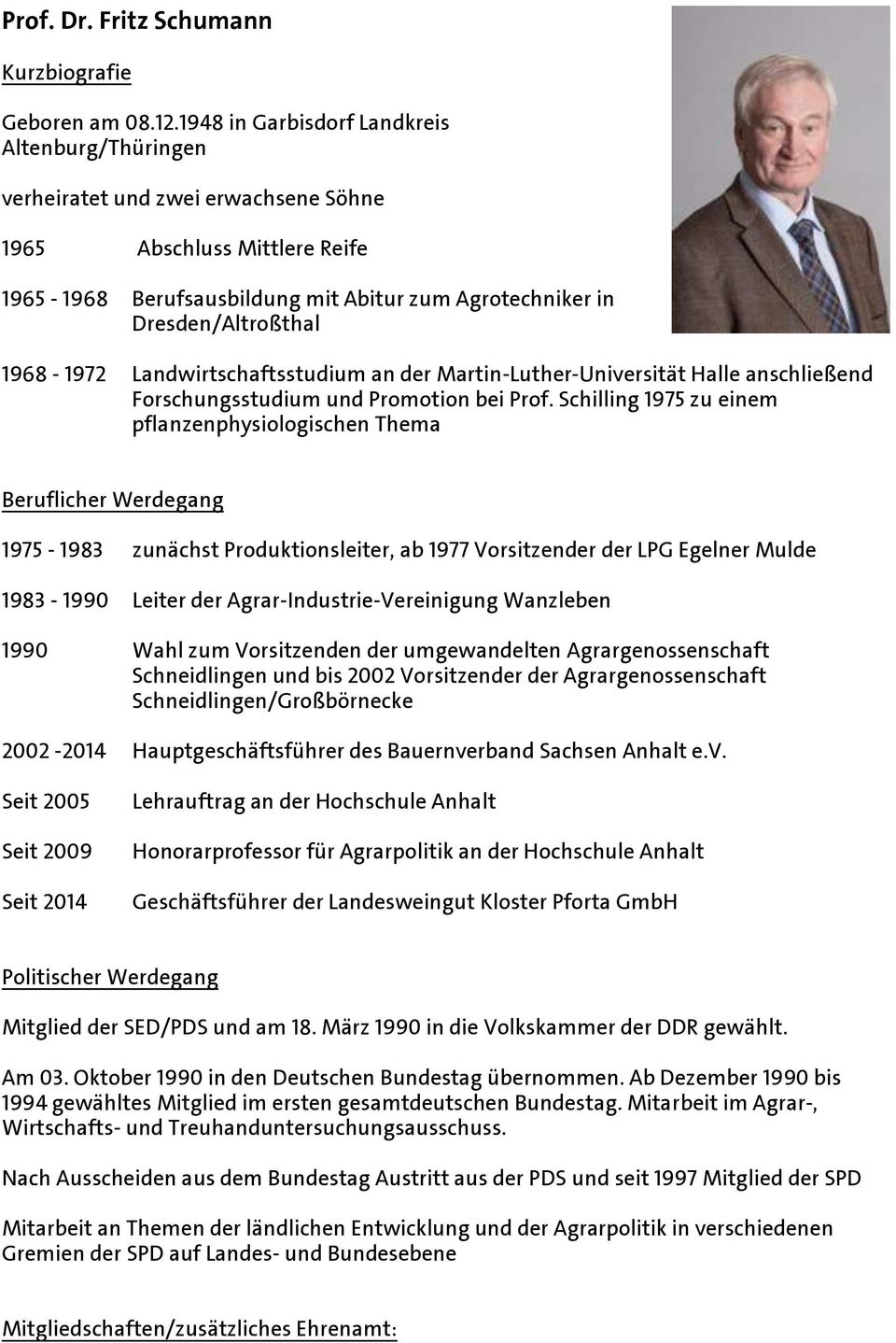1968-1972 Landwirtschaftsstudium an der Martin-Luther-Universität Halle anschließend Forschungsstudium und Promotion bei Prof.