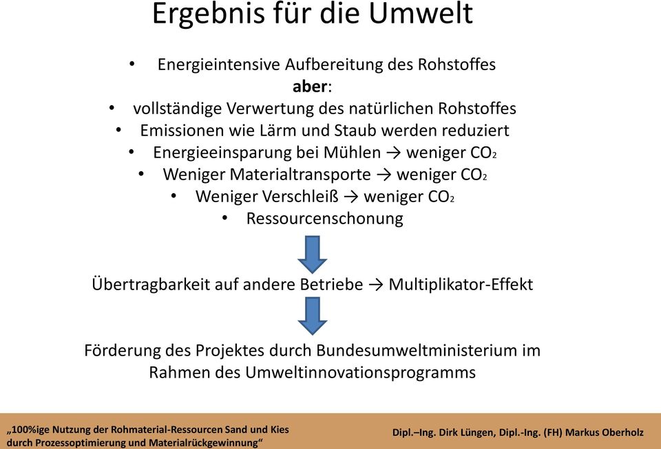 Weniger Materialtransporte weniger CO2 Weniger Verschleiß weniger CO2 Ressourcenschonung Übertragbarkeit auf