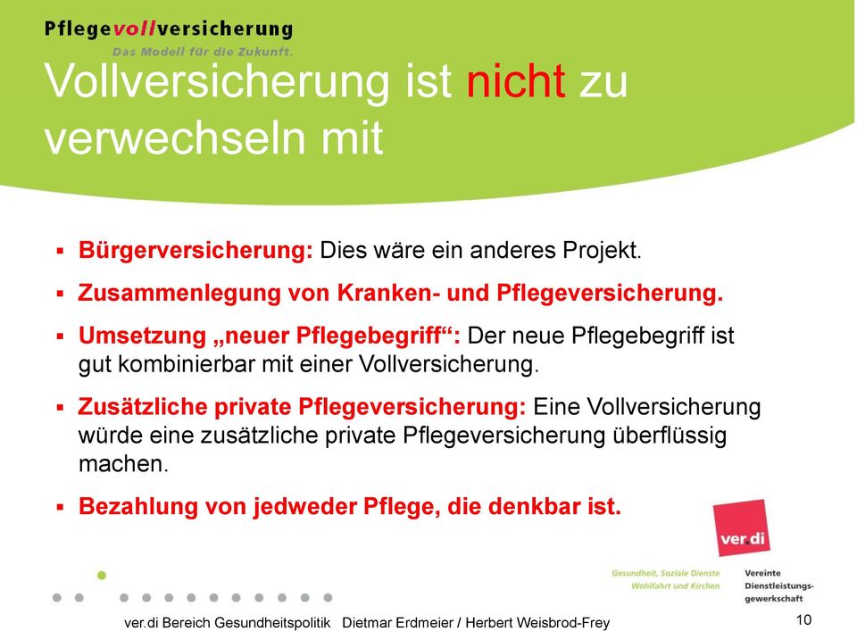 Umsetzung neuer Pflegebegriff : Der neue Pflegebegriff ist gut kombinierbar mit einer Vollversicherung.