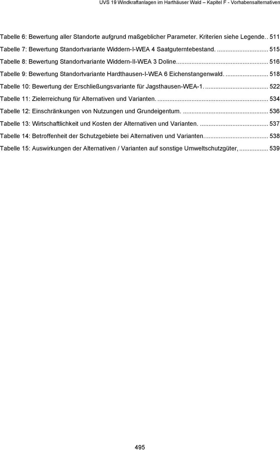 .. 516 Tabelle 9: Bewertung Standortvariante Hardthausen-I-WEA 6 Eichenstangenwald.... 518 Tabelle 10: Bewertung der Erschließungsvariante für Jagsthausen-WEA-1.